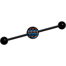 Load image into Gallery viewer, 14G Blue Orange Tribal Print Black Industrial Barbell 37mm