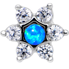Load image into Gallery viewer, 1/4 Blue Faux Opal Internally Threaded Star Flower Labret Monroe
