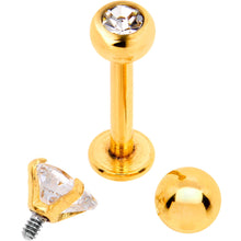 Load image into Gallery viewer, Clear CZ Gem Gold PVD Heart Internally Threaded Labret Set of 3 Ends