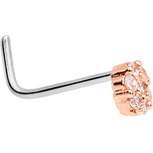 Load image into Gallery viewer, 1/4 Clear CZ Gem Rose Gold Tone Cute Cluster L Shaped Nose Ring
