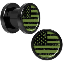 Load image into Gallery viewer, Green American Flag Black Anodized Screw Fit Plug Set 5mm to 20mm