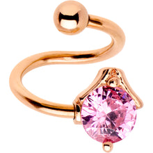 Load image into Gallery viewer, Pink CZ Gem Rose Gold PVD Dewdrop Spiral Twister Top Mount Belly Ring