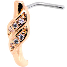Load image into Gallery viewer, 20G Clear CZ Rose Gold Tone Swish Faux Hoop L Shaped Nose Ring