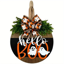 Load image into Gallery viewer, Halloween Round Wooden Board Front Door Decoration Wreath