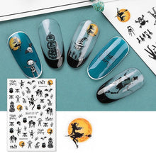 Load image into Gallery viewer, Halloween Series Nail Sticker Pumpkin Lantern Skeleton Spider Vampire Decals For Nail Art DIY Decoration Tools 3D Wave Design Decoration for Women Girls Art Stickers Decal Decoration Metallic Curve Strip Line Nail