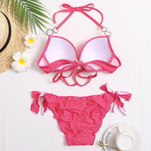 Load image into Gallery viewer, Halter Bikini Bandage Swimsuit Solid Swimwear Sport Liquid Metallic Shiny String Bikini 2 Piece Swimsuit Set Women Shiny Bikini Set Bathing Suit Push Up Two-piece Suit