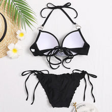 Load image into Gallery viewer, Halter Bikini Bandage Swimsuit Solid Swimwear Sport Liquid Metallic Shiny String Bikini 2 Piece Swimsuit Set Women Shiny Bikini Set Bathing Suit Push Up Two-piece Suit