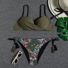 Load image into Gallery viewer, Halter Bikini Bandage Swimsuit Solid Swimwear Sport Liquid Metallic Shiny String Bikini 2 Piece Swimsuit Set Women Shiny Bikini Set Bathing Suit Push Up Two-piece Suit