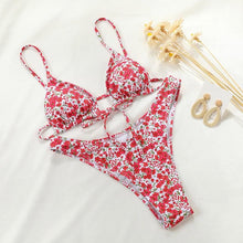 Load image into Gallery viewer, Halter Bikinis Swimsuit String Bikini Swimsuit for Women Triangle Tie Side Adjustable Swimsuit Bathing Suit 2 Piece Set New 2 Piece Swimwear High Cut Bikini Set Print Bandage Beachwear