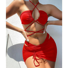 Load image into Gallery viewer, Halter Hollow Cross Bikinis Set Swimsuit Women's New Solid Two-Piece Swimwear Two Piece Swimsuit Halter Crisscross Cut Out Bikini Wrap Top with High Waist Bottom Beach Swimwear Summer Beachwear Woman Bath Bathing Suit
