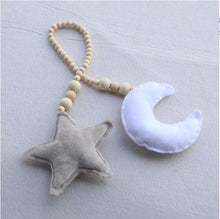 Load image into Gallery viewer, Hanging Nordic Wooden Beads Ornament Double Star Moon Kids Room Decoration Baby Crib Tent Hanging Pendant Wall Decor Photography Props Baby Mobile For Crib Moon and Stars Baby Nursery Ceiling Crib Mobile Kids Room Hanging Decor