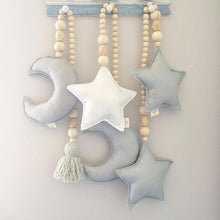 Load image into Gallery viewer, Hanging Nordic Wooden Beads Ornament Double Star Moon Kids Room Decoration Baby Crib Tent Hanging Pendant Wall Decor Photography Props Baby Mobile For Crib Moon and Stars Baby Nursery Ceiling Crib Mobile Kids Room Hanging Decor