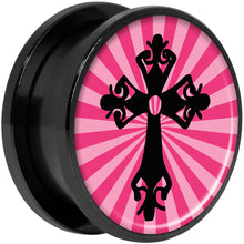 Load image into Gallery viewer, Pink Black Radiant Cross Black Anodized Screw Fit Plug Set 20mm