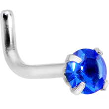Load image into Gallery viewer, 18G 1/4 Blue 3mm CZ Gem Steel L-Shape Nose Ring