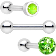 Load image into Gallery viewer, 16G 1/4 Lime Faux Opal Inlay Cartilage Tragus Earring 3 Pack Set