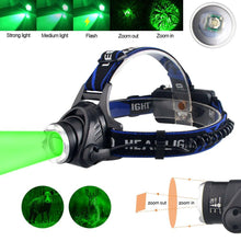 Load image into Gallery viewer, Headlamp Flashlight USB LED Head Rechargeable Light Waterproof Green/Red/UV 395nm Zoomable Headlamp Flashlight Light Outdoor Waterproof Headlight Led Head Lamp 3 Modes Torch For Camping Hiking Fishing