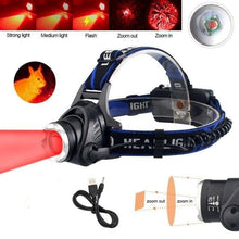 Load image into Gallery viewer, Headlamp Flashlight USB LED Head Rechargeable Light Waterproof Green/Red/UV 395nm Zoomable Headlamp Flashlight Light Outdoor Waterproof Headlight Led Head Lamp 3 Modes Torch For Camping Hiking Fishing