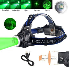 Load image into Gallery viewer, Headlamp Flashlight USB LED Head Rechargeable Light Waterproof Green/Red/UV 395nm Zoomable Headlamp Flashlight Light Outdoor Waterproof Headlight Led Head Lamp 3 Modes Torch For Camping Hiking Fishing