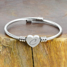 将图片加载到图库查看器,Heart Cable Initial Bracelet Hypoallergenic and Adjustable