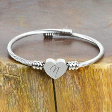 将图片加载到图库查看器,Heart Cable Initial Bracelet Hypoallergenic and Adjustable