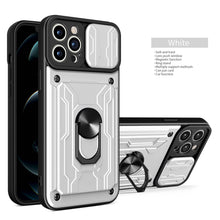 将图片加载到图库查看器,Heavy Duty Armor Case Card Pocket for iPhone 11 Pro 7 8 Plus Magnetic Phone Holder Cover Slide Lens Protection Design Card Holder Slot With Rotating Ring Armor Bumper Shockproof Case