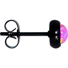 Load image into Gallery viewer, Pink Synthetic Opal Black IP 316L Surgical Steel Stud Earrings
