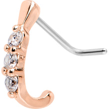 将图片加载到图库查看器,20G Clear CZ Gem Rose Gold IP Faux Hoop L Shaped Nose Ring