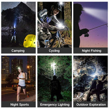 Load image into Gallery viewer, High Lumen Ultra Bright Powerful Rechargeable LED Headlamp USB Head Lamp 7 LED Headlight Head Flashlight Waterproof Flashlight Head Torch For Outdoor Camping Cycling Running Fishing