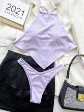 Load image into Gallery viewer, High Neck Swimwear Women Bikini Tied Top Swimsuit Female Brazilian Bikini Set Bathing Suit Swim Women's Bikini Set High Waist Scoop Collar Padded Swimsuit