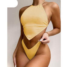 Load image into Gallery viewer, High Neck Swimwear Women Bikini Tied Top Swimsuit Female Brazilian Bikini Set Bathing Suit Swim Women's Bikini Set High Waist Scoop Collar Padded Swimsuit