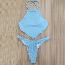 Load image into Gallery viewer, High Neck Swimwear Women Bikini Tied Top Swimsuit Female Brazilian Bikini Set Bathing Suit Swim Women's Bikini Set High Waist Scoop Collar Padded Swimsuit