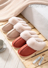 Load image into Gallery viewer, High Quality Cow Suede Leather Plush Fur Lined Women Winter Slippers Home Half Casual Shoes Flats Waterproof Memory Foam House Shoes Slipper With Fuzzy Plush Design