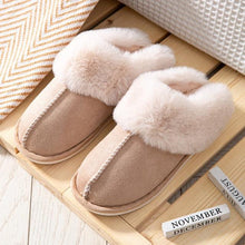 Load image into Gallery viewer, High Quality Cow Suede Leather Plush Fur Lined Women Winter Slippers Home Half Casual Shoes Flats Waterproof Memory Foam House Shoes Slipper With Fuzzy Plush Design