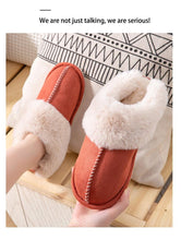 Load image into Gallery viewer, High Quality Cow Suede Leather Plush Fur Lined Women Winter Slippers Home Half Casual Shoes Flats Waterproof Memory Foam House Shoes Slipper With Fuzzy Plush Design