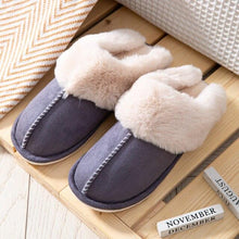 Load image into Gallery viewer, High Quality Cow Suede Leather Plush Fur Lined Women Winter Slippers Home Half Casual Shoes Flats Waterproof Memory Foam House Shoes Slipper With Fuzzy Plush Design