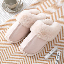 Load image into Gallery viewer, High Quality Cow Suede Leather Plush Fur Lined Women Winter Slippers Home Half Casual Shoes Flats Waterproof Memory Foam House Shoes Slipper With Fuzzy Plush Design