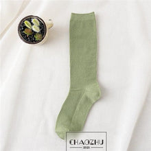 Load image into Gallery viewer, High School Girls High Socks Solid Colors Double Needles Knitting Cotton Long Socks for Women