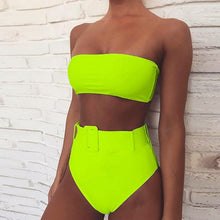 将图片加载到图库查看器,High Waist Bikini Black Swimwear Women Swimsuit High Leg Bikinis Set Women High Waist Bandeau Bikini Set Strapless 2 Piece Bathing Suit Swimsuits Tie Wrap Swimsuits Swimming for Bathing Suit Woman Swimsuits