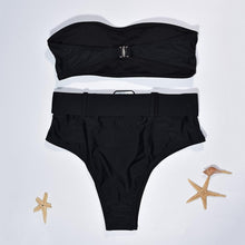 将图片加载到图库查看器,High Waist Bikini Black Swimwear Women Swimsuit High Leg Bikinis Set Women High Waist Bandeau Bikini Set Strapless 2 Piece Bathing Suit Swimsuits Tie Wrap Swimsuits Swimming for Bathing Suit Woman Swimsuits