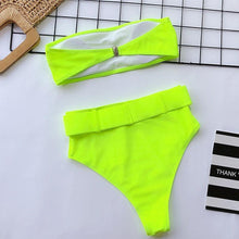 将图片加载到图库查看器,High Waist Bikini Black Swimwear Women Swimsuit High Leg Bikinis Set Women High Waist Bandeau Bikini Set Strapless 2 Piece Bathing Suit Swimsuits Tie Wrap Swimsuits Swimming for Bathing Suit Woman Swimsuits