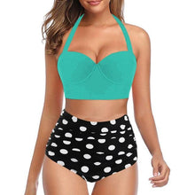 将图片加载到图库查看器,High Waist Bikini Leaf Print Swimsuit Women Push Up Swimwear Female Halter Bathing Suit Vintage Swimming Suit Women Vintage Underwire High Waist Swimsuit Two Pieces Halter Lace Up Adjustable Bikini Top
