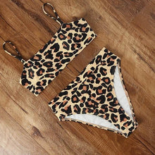 将图片加载到图库查看器,High Waist Bikini Leopard Bikini Women Push Up Swimsuit Women's Leopard Print Swimsuits High Waist Bikini Set 2 Piece Bathing Suits Women Printed Swimwear Tie Dye Summer Swim Beachwear