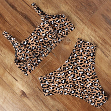 将图片加载到图库查看器,High Waist Bikini Leopard Bikini Women Push Up Swimsuit Women's Leopard Print Swimsuits High Waist Bikini Set 2 Piece Bathing Suits Women Printed Swimwear Tie Dye Summer Swim Beachwear