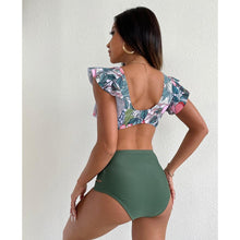 将图片加载到图库查看器,High Waist Bikini Ruffle Swimwear Women Print Swimsuit Push Up Bikinis Plus Size Bathing Suits Floral Beach Wear Bikini Swimsuits for Teen Girls