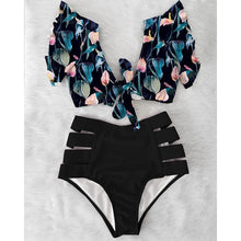 将图片加载到图库查看器,High Waist Bikini Ruffle Swimwear Women Print Swimsuit Push Up Bikinis Plus Size Bathing Suits Floral Beach Wear Bikini Swimsuits for Teen Girls