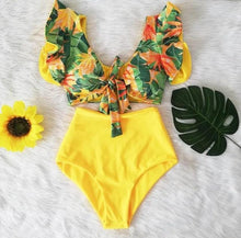 将图片加载到图库查看器,High Waist Bikini Ruffle Swimwear Women Print Swimsuit Push Up Bikinis Plus Size Bathing Suits Floral Beach Wear Bikini Swimsuits for Teen Girls