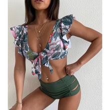 将图片加载到图库查看器,High Waist Bikini Ruffle Swimwear Women Print Swimsuit Push Up Bikinis Plus Size Bathing Suits Floral Beach Wear Bikini Swimsuits for Teen Girls