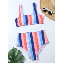 Load image into Gallery viewer, High Waist Bikini Striped Swimsuit Women Swimwear Women's Bathing Suit Triangle Bikini Low Waist Two Piece Swimsuit Female Push up Bikini Set Swimming Wear for Bathing Suit Swimsuits