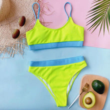 Load image into Gallery viewer, High Waist Bikini Swimsuits Women Push Up Swimwear Ribbed Bathing Suit Strap Bikinis Set Beachwear High Waist Bathing Suit Full Coverage Two Piece Swimsuit