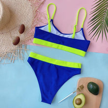 Load image into Gallery viewer, High Waist Bikini Swimsuits Women Push Up Swimwear Ribbed Bathing Suit Strap Bikinis Set Beachwear High Waist Bathing Suit Full Coverage Two Piece Swimsuit